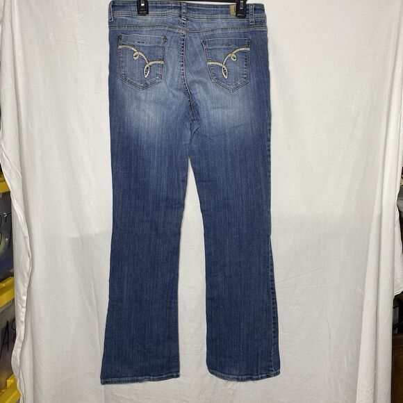 LEI Sophia Jeans Low Rise Hipster Flare Bootcut Dark Denim Y2K Womens Jr 13 Long - Picture 3 of 10